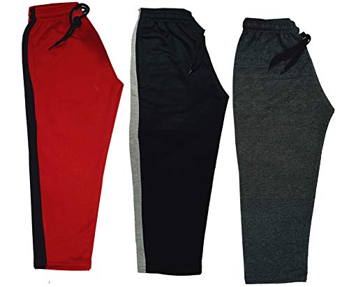 Image of indi weaves Kids Unisex Solid Fleece Warm Track Pants Winter Lower for Boys & Girls (Dark Grey; Black; Red; 8-9 Years) Pack of 3