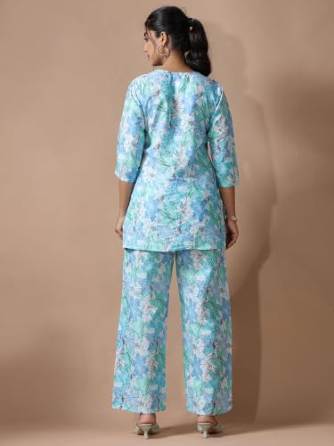 Image of Pinkmint Printed Pure Cotton A Line Co Ord Set for Women l Stylish 3 /4 Sleeve with Side Pocket l Two Piece Summer Set
