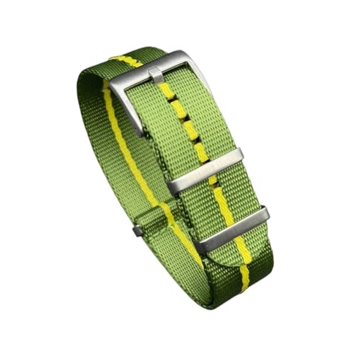 Bracelet de montre monobloc en nylon tissé bicolore vert et jaune ultra léger 22 mm