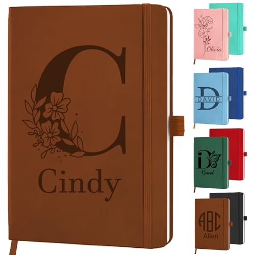 STREADVE Libreta Personalizada Cuaderno A5 Personalizado con Nombre Iniciales Libreta Tapa Dura Notebook Cuero Regalo Cumpleaños Hombre Mujer Adultos Niño Scolar Pentagrama
