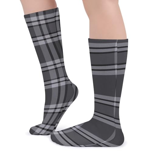 Unisex Novelty Socks,Gray And Black Tartan Plaid Fashion Casual Calf Socks Breathable Athletic Sports Socks4