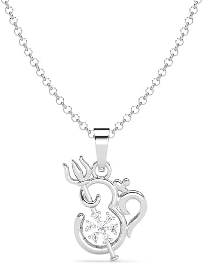 Clara 925 Sterling Silver Om Trishul Pendant Necklace for Men &amp; Women | With or Without Chain | Religious, Platinum Plate...