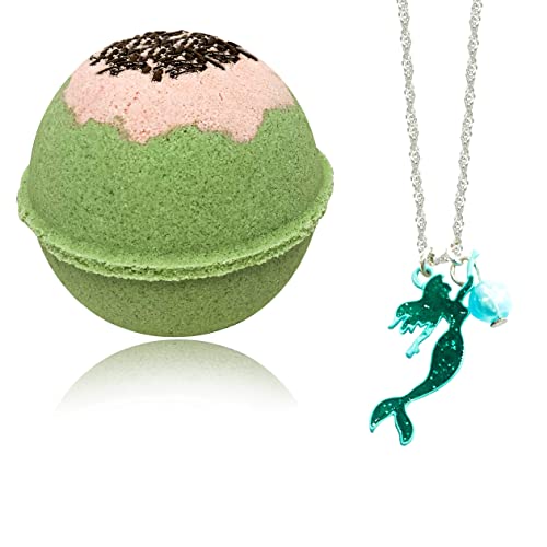 Jewelry Bath Bomb With "Mermaid Necklace" Inside - Natural And Safe For Sensitive Skin -"Be Delicious Blossom" Sweet Floral Scent - Surprise Gift For Women With Jewelry Inside #TOP1