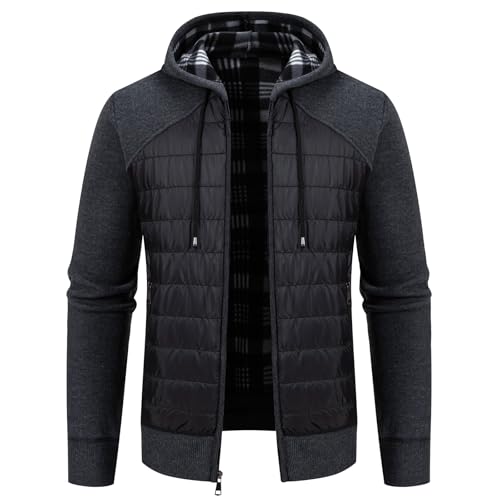 Men's Fleece Full-Zip Hoodie Cardigan Sweater Knit Hooded Casual Regular Fit Sweatshirt with Pocket