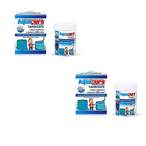 Image of Aquapura Chlorine Water Purification Tablets | Each Tablet for 500L, 50 Tab Pack | (25000L Water Purification) | 3 Years Shel Life & Warranty, Chlorine Tab for Overhead & Undergorund Tanks pack of 2