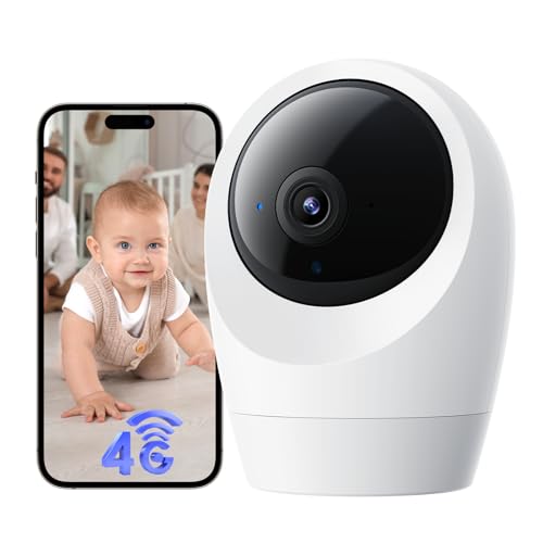 NUASI 24/7 Registrazione 4G LTE Telecamera Interno con SIM, 2K Videocamera Interno 4g, 360° PTZ Videocamera Sorveglianza Interno con Visione Notturna a Colori, Rilevamento Movimento, Audio 2 Vie