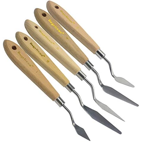 AebDerp 5 Pieces Painting Knives Oil Painting Scraper Shovel Paint Palette Knife with Wooden Handle for Student Art Painting Tool Set Cover