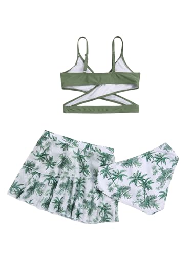 Milumia Girl's 3 Pieces Bikini Set Tropical Print Criss Cross Wrap Bathing Suit with Beach Skirt2