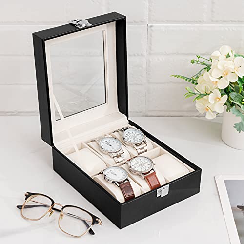 Oyydecor Watch Box 6 Slots PU Leather Case Organizer Wooden Storage Organizer for Storage and Display Men\'s & Women\'s Gift Business (Beige)