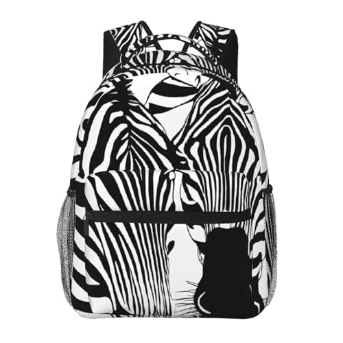 Sac à dos imprimé zèbre abstrait pour le collège et les sorties | Cartable filles noir confortable