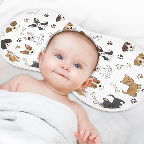 J JOYSAY Dogs Bones Paw White Baby Burp Cloths for Boys Girls Large 22''x11'' Cotton 4 Layer Baby Spit Up for Drool one sizex24