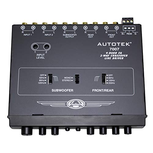 Autotek 7007 Multiple Source Signal Processor (Black) – .5 Inch DIN, 2-Way, 4-Band EQ, 9 Volt Line-Driver, 2 Inputs, 3 Outputs, Master Volume Control, Subwoofer Control, Includes Bass Remote
