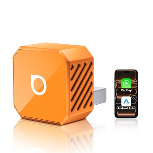 2026 Ottocast Mini Pot Orange, Adaptador 2 en 1 Inalámbrico para CarPlay y Android Auto, Dongle Wireless Plug & Play, Conexión Automática en 5s, Mini Cube para Coches con Cable de Fábrica
