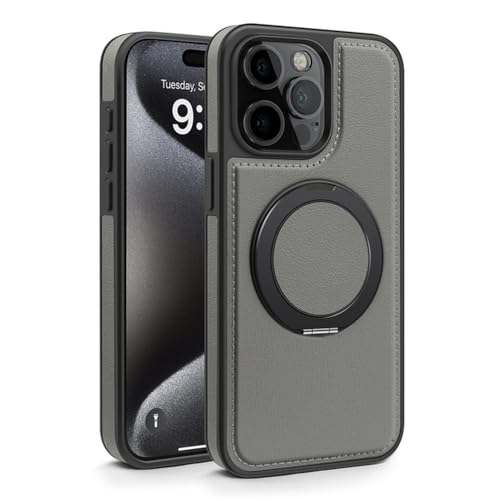 Coque iPhone 12 Pro cuir luxe gris avec anneau rotatif élégant