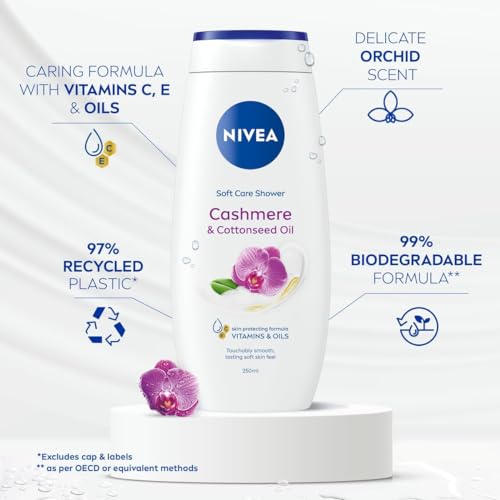 Nivea Cashmere & Cotton Oil Shower Gel (250ml), Body Wash with Vitamin C, E, and Precious Oils, Protects Skin from Drying Out and Leaves it Touchably Smooth