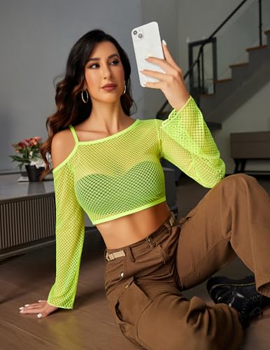 Avidlove Mesh Crop Tops for Women Long Sleeve Fishnet Shirt See Through Tops Rave Outfits Party Clubwear4
