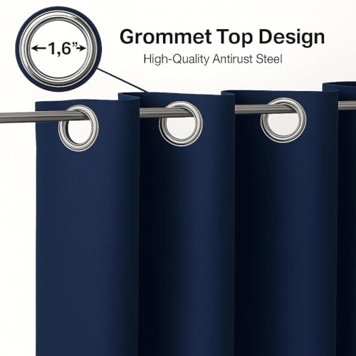 Image of HUTI 100% Blackout Window Curtains 5 Feet Set of 2 | for Room Darkening | Noise Reducing, Heat and Privacy Protection | Eyelet Top Polyester Curtains for Window | Solid Blue