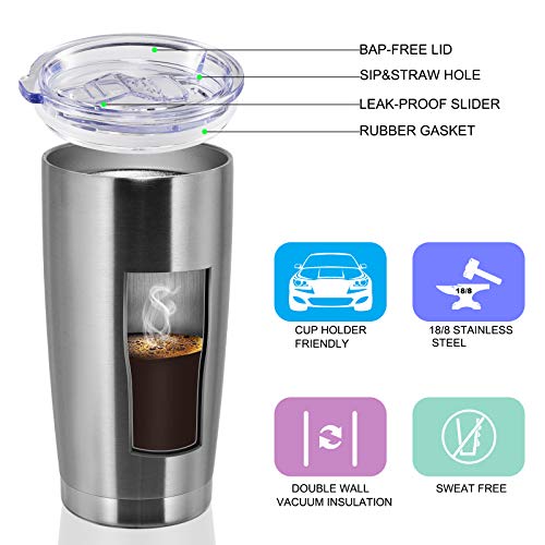 VEGOND 20oz Tumbler with Lid and Straw Stainless Steel Tumbler Cup Bulk Vacuum Insulated Double Wall Travel Coffee Mug Powder Coated Coffee Cup(Stainless 12 Pack)