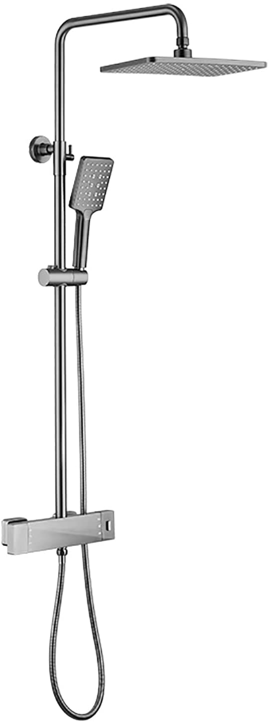 Chrome 4-Way Thermostatic Shower Faucet With 6'' Regular Head, 12'' Or 16'' Rainfall Head, Body Jets, Optional LED Light 16'' LED Rain Head - View #10
