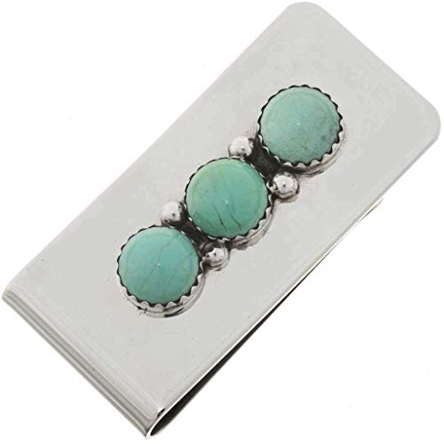 Navajo Turquoise Silver Money Clip Three Gemstone Accessory on Silver Clamp 0040
