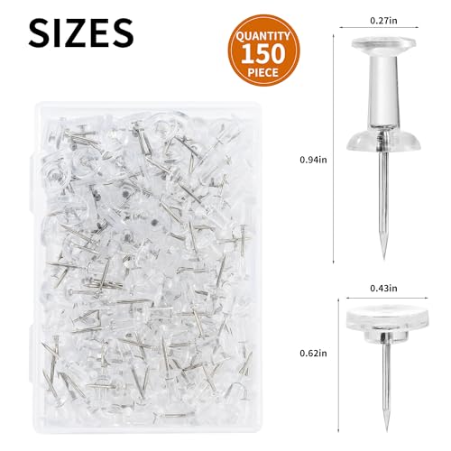 150 Pcs Push Pins, Clear Thumb Tacks, Plastic Push Pins for Cork Board, Flat Head Thumb Tacks for Bulletin Boards and Wall Displays Heavy Duty image 8