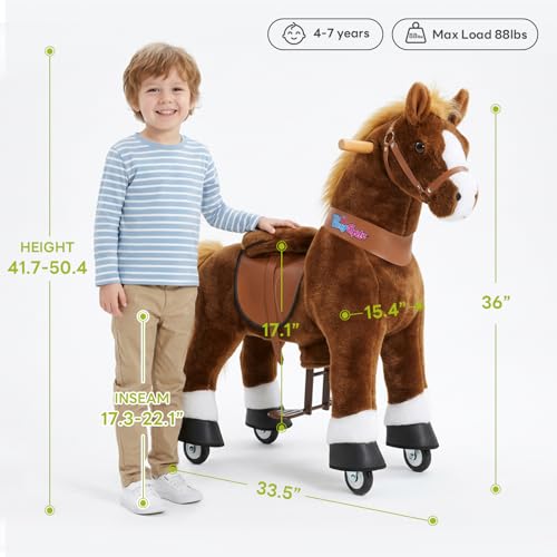 Image of PonyCycle Official Classic U Series Ride on Horse Toy Plush Walking Animal Brown Horse Size 4 for Age 4-8 Ux424