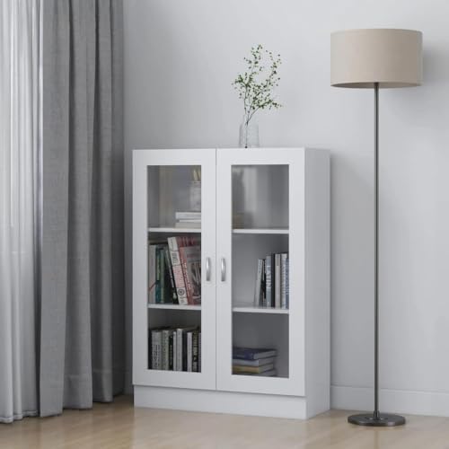 Nqyjm Vitrina de Cristal,Vitrina Salón,Aparador Comedor,Estantería Oficina,con Estantes Puertas,Vitrina de Madera contrachapada Blanco 82,5x30,5x115 cm