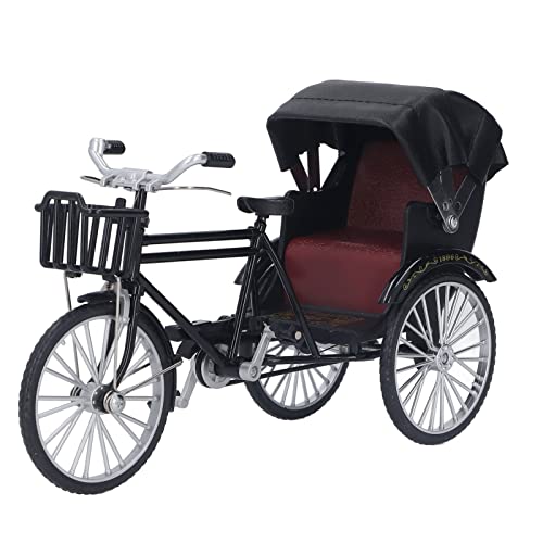 Deosdum Retro Rickshaw Figurine Decorative 3 Wheel Rickshaw Model Desktop Ornament for Home Window Decor(Black)