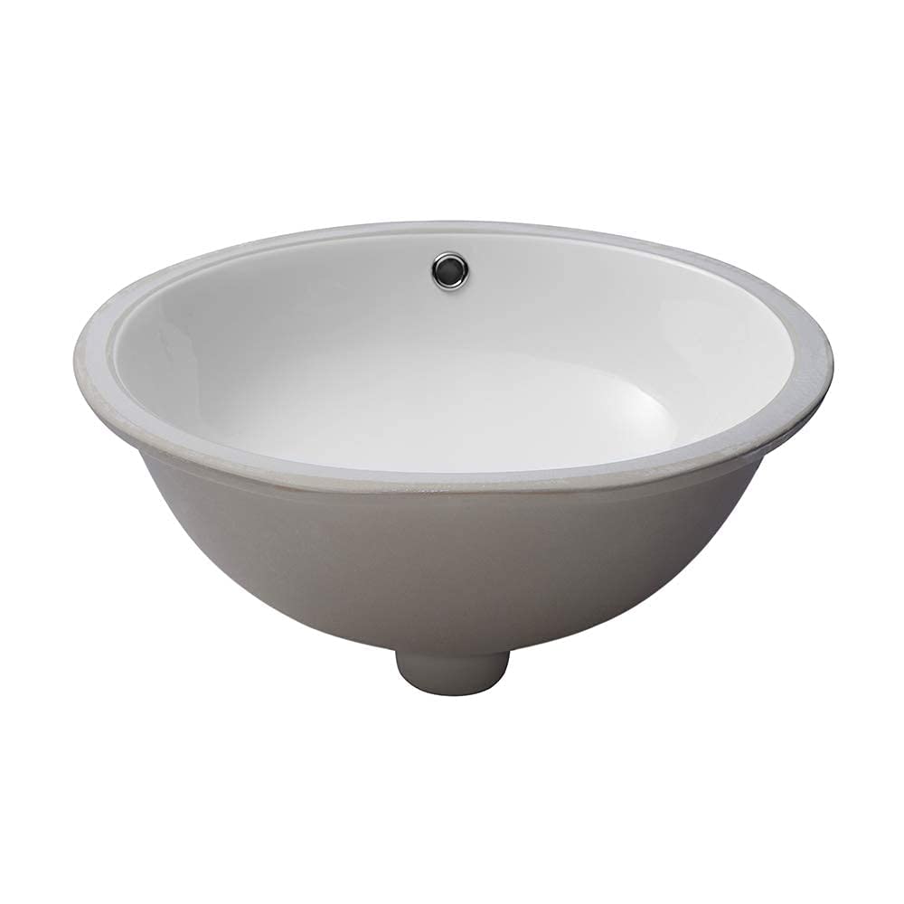 Lordear Fregadero de baño empotrado de 19 x 16 pulgadas (tamaño del cuenco interior: 17.4 x 14.1 pulgadas), lavabo redondo de porcelana blanca de cerámica para baño debajo del mostrador lavabo con