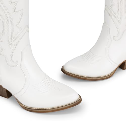 Image of DREAM PAIRS Women's Cowboy Cowgirl Western Boots | Embroidered Pointed Toe Low Heel Western Mid Calf Boots for Theme Party Country Concert