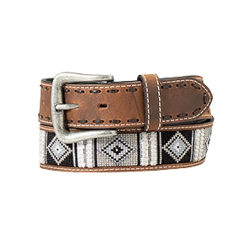 ARIAT Men's Brown Belt with Multi-Colored Diamond Embroidery Inlay & Antique Silver Buckle
