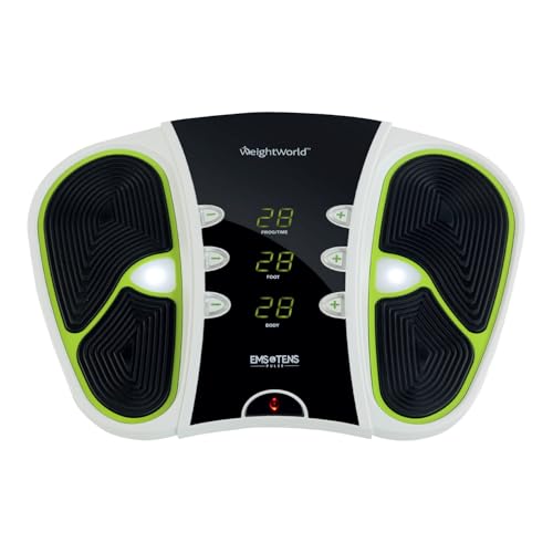 WeightWorld Fußmassagegerät mit EMS & TENS Technologie & 99 Intensitätsstufen - Tragetasche, Fernbedienung & Elektrodenpads - Einfach zu tragen