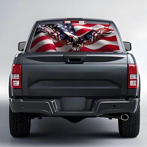 Image of Back Window Decals for Trucks - 65x17.3 in American Flag Window Decal Rear Window Decals for Truck Decor, Creative Truck Rear Window Decal for Personalized Decoration - Eagle-15-S