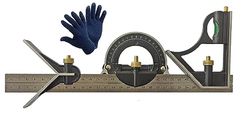 Image of Inditrust 12 inch 300mm Sprit Level Combination Square with GLOVES Protractor Iron Cast Tri- Square Angle Ruler Machinist Measuring Tool Set - Multicolor