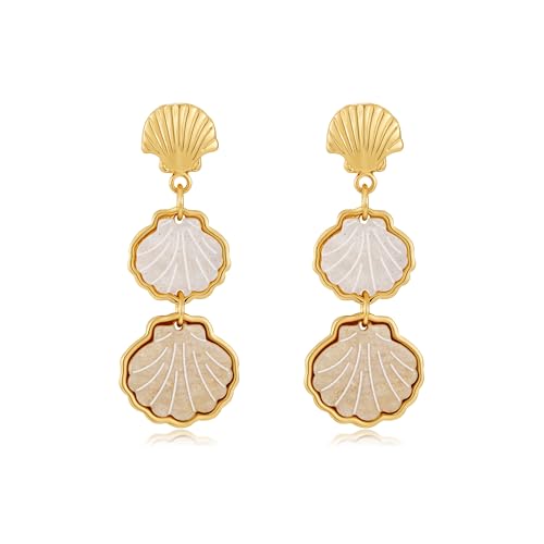 Acrylic Gold Starfish Dangle Earrings for Women Hypoallergenic Boho Statement Earrings with Pearl and Crystal Accents Trendy Summer Jewelry Beach Accessories Gift for Her