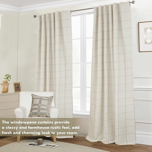 Driftaway 2 Panels 100% Blackout Windowpane Plaid Linen Curtains Double Layer Drapes For Bedroom 84 Inches Long Farmhouse Thermal Insulated 3.25 Inch Rod Pocket Back Tab For Living Room Taupe thumb #8