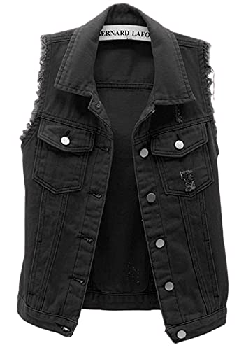 loveimgs Women's Fashion Sleeveless Regular Fit Lightweight Button Front Candy Color Ripped Denim Vest Jacket Pockets