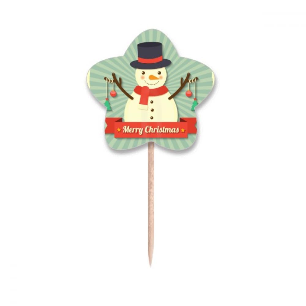 Piques à cupcakes bonhomme de neige Merry Christmas en bois et carton rigide