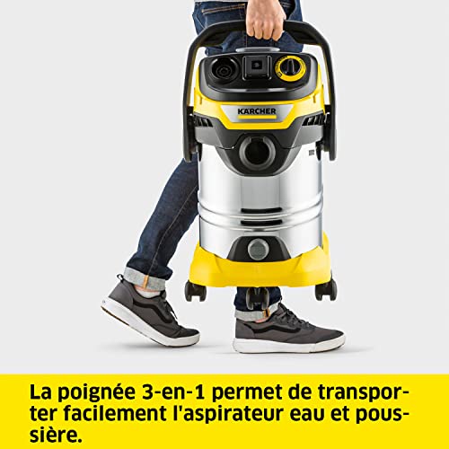 Kärcher Aspirateur Multifonction WD 6 P S V-30/6/22/T, Fonction Soufflerie, Puissance : 1300 W, Cuve : 30 l, Flexible : 2,2 m, avec Prise, Tube et Adaptateur pour Outils, Filtre, Suceur Sol/Fentes - Image 4