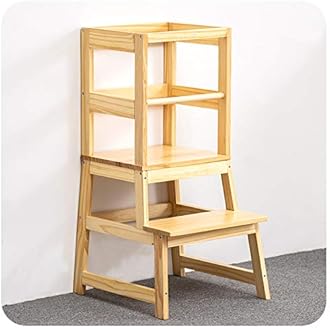 Kitchen Step Stool for Toddlers with Non-Slip Mat, Wood City Wooden Kids Montessori Learning Stool Tower, Toddler Standing Tower Helper for Kitchen Counter and Bathroom Sink.