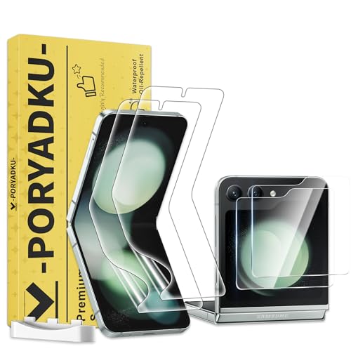 MoShieldwish 4 Pack Screen Protectors for Samsung Galaxy Z Flip 5, 2 Inside Flexible Film + 2 Front Tempered Glass, Scratch Resistant, Touch Sensitive, HD Clear
