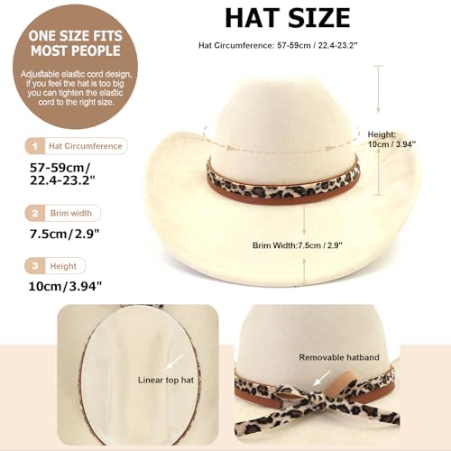 Image of Classic Suede Cowboy Hat for Adult Wide Brim Western Cowgirl Hat Women Fedora Hat with Leopard Print Hatband