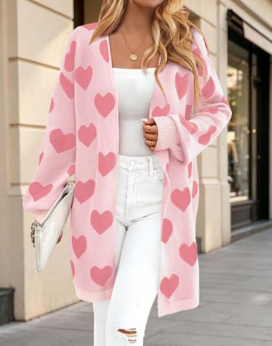 Image of Oversized Long Cardigan Sweaters for Women Cute Heart Fall Coats Outfits