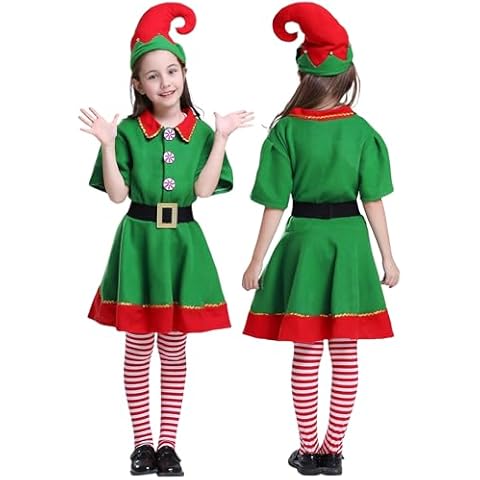 EOZY Christmas Elf Costume for Girls,Christmas Velvet Dress Festive Outfit for Girls-L Cover