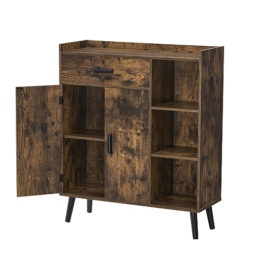 usikey Storage Cabinet, Floor Storage Cabinet with 1 Drawer, 2 Doors & 3 Shelves, Mid Century Cabinet, Accent Cabinet for Living Room, Bedroom, Entryway, Office, Rustic Brown
