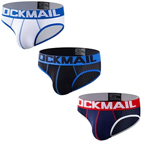 3PCS/Pack Mens Briefs Underwear Mesh Low Waist Men Underwear Briefs Breathable Briefs for Men (X-Large, White+Black+Navy) Cover