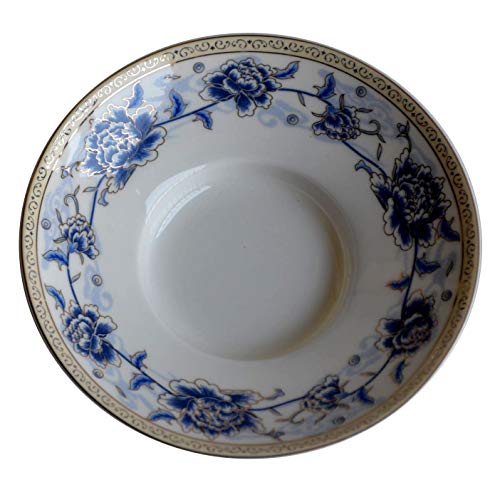 Chinese Porcelain Teacups 10oz Gaiwan Flower Tureen Tradition Sancai Cover Bowl Lip Cup Saucer Tea Set Loose tea Blooming (Blue silk peony)