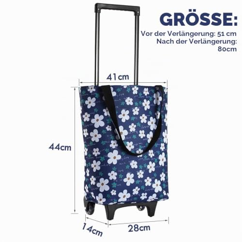 Einkaufstasche auf Rollen 17L Faltbarer Einkaufstrolley mit Reißverschluss