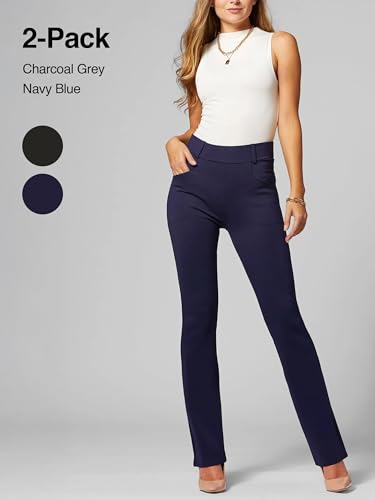 Conceited 2-Pack Stretch Slacks for Women - Wear to Work - Bootcut Dress Pants with Pockets - Charcoal, Navy - (Large)2
