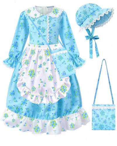 Disfraz Completo Colonial para Niñas 7-8 Años Azul